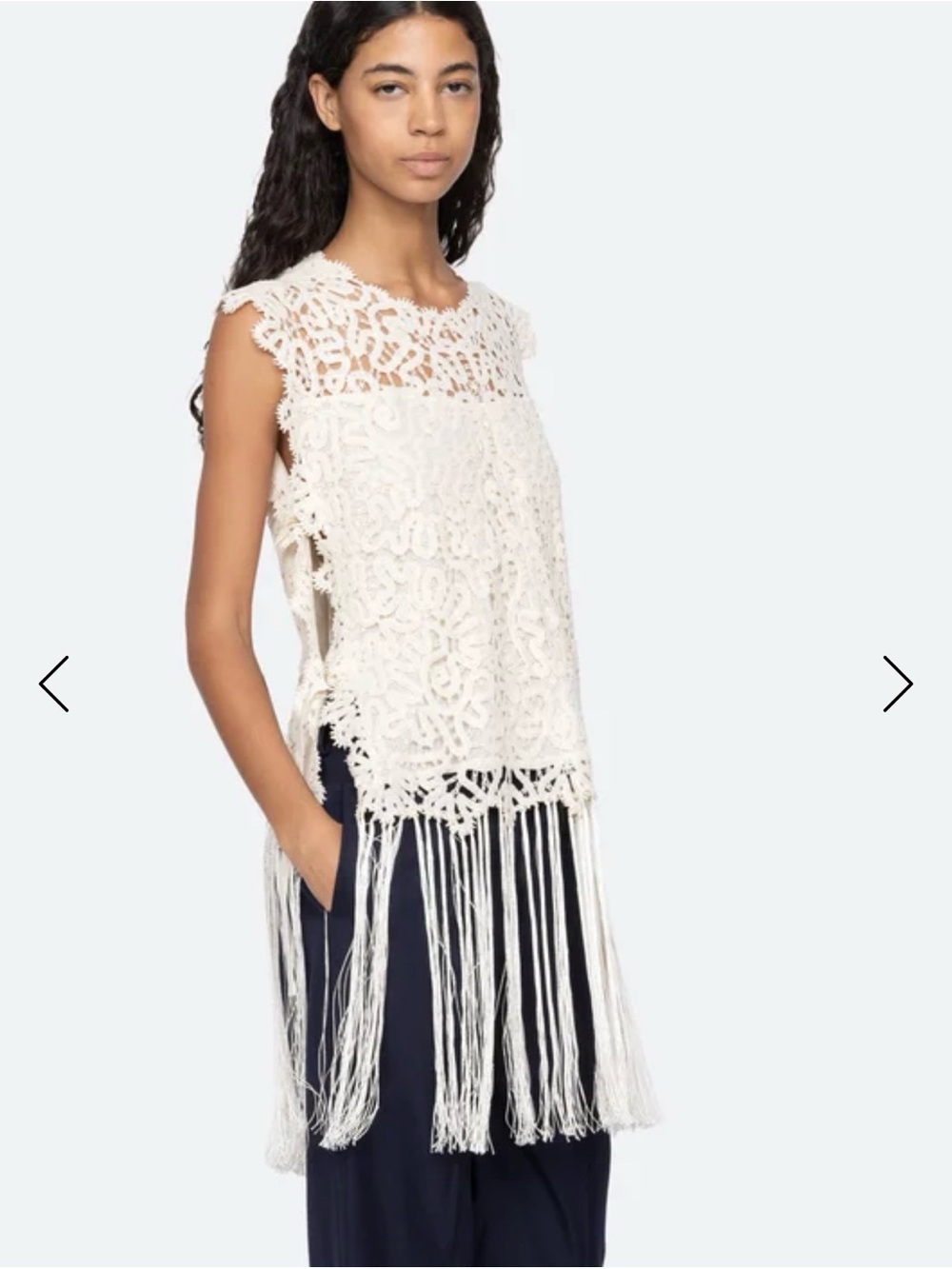 Sea New York Alina Top Lace Fringe Top Cream Size Small New